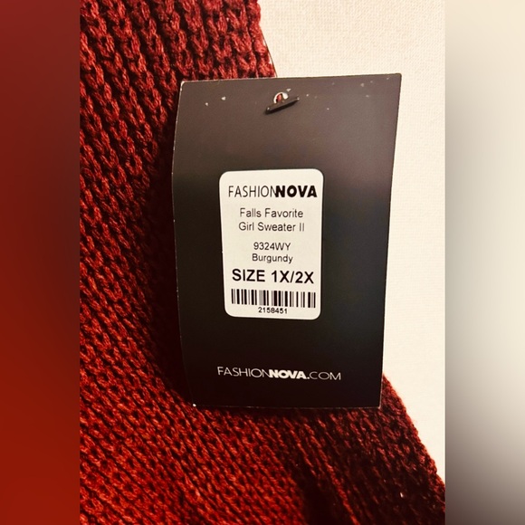 NWT Fashion Nova SZ 1X/2X burgundy sweater, knot accent reversible/bust 56”-60” - Picture 3 of 3